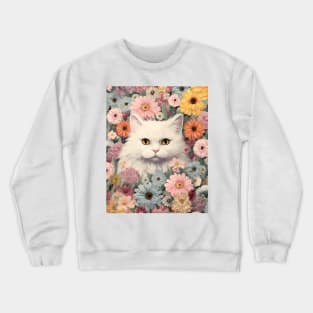 Blooming Beauty: A Whimsical Long-Haired Cat Embraced by Floral Delights Crewneck Sweatshirt